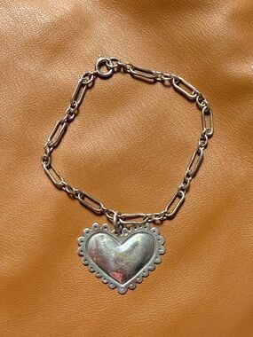 Vintage Jeep Collins Sterling Silver Puffy Heart Bracelet